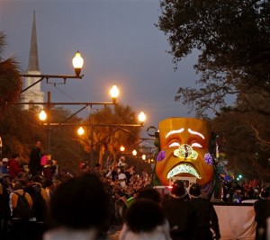 Floats ride down Canal street as the Krewe of Endymion Mardi Gras parade rolls through New Orleans, Saturday, Feb. 6, 2016. (AP Photo/Gerald Herbert)