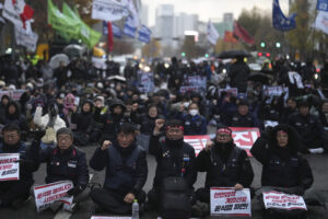 Protesters shout slogans during a rally against South Korean President Yoon Suk Yeol in Seoul, South Korea.