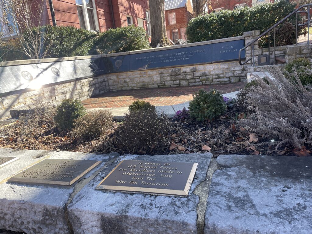 Close up image of Veterans Memorial plaque