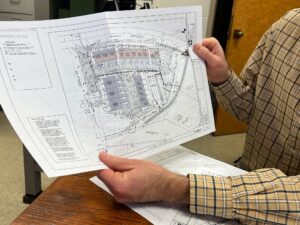 Close up photo of proposed townhouse construction plans.