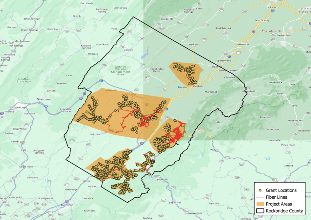 Map of Brightspeed fiber lines and project areas.