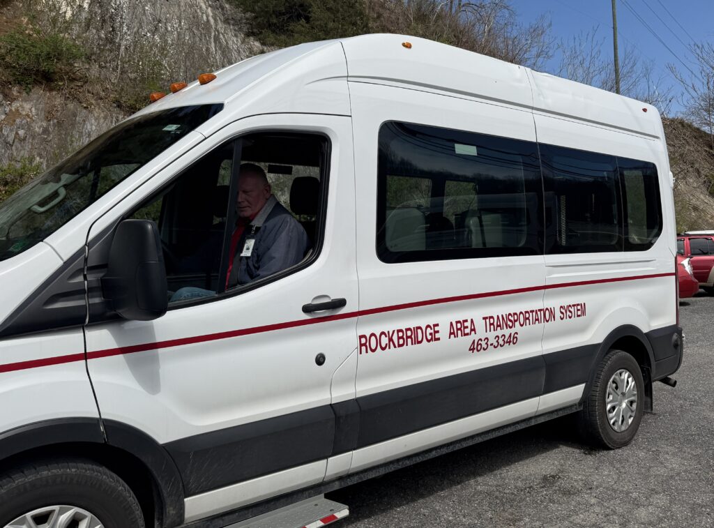 The outside of a Rockbridge Area Transportation Services Van