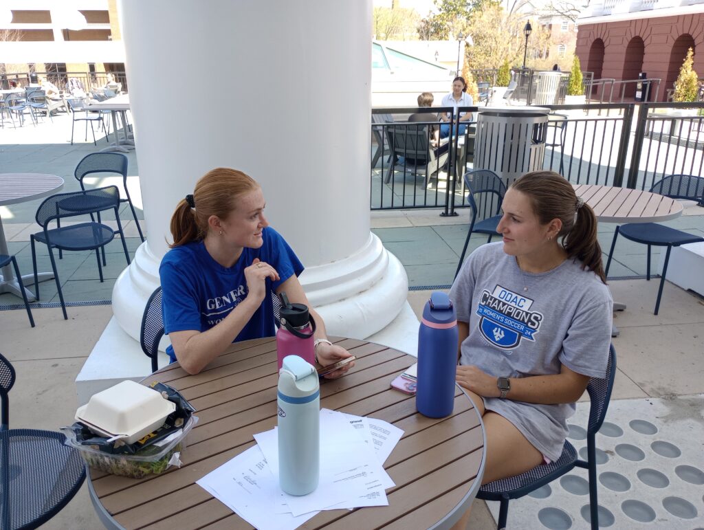Bryn Bissinger (left) and Helen Otteni (right) discuss their gameplan for playing against Stuarts DraftHigh School. They both coach the RCHS J.V. girls’ soccer team.