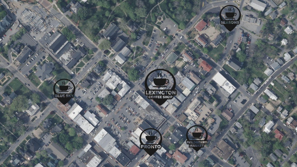 This map shows coffee shops in the downtown Lexington area. 